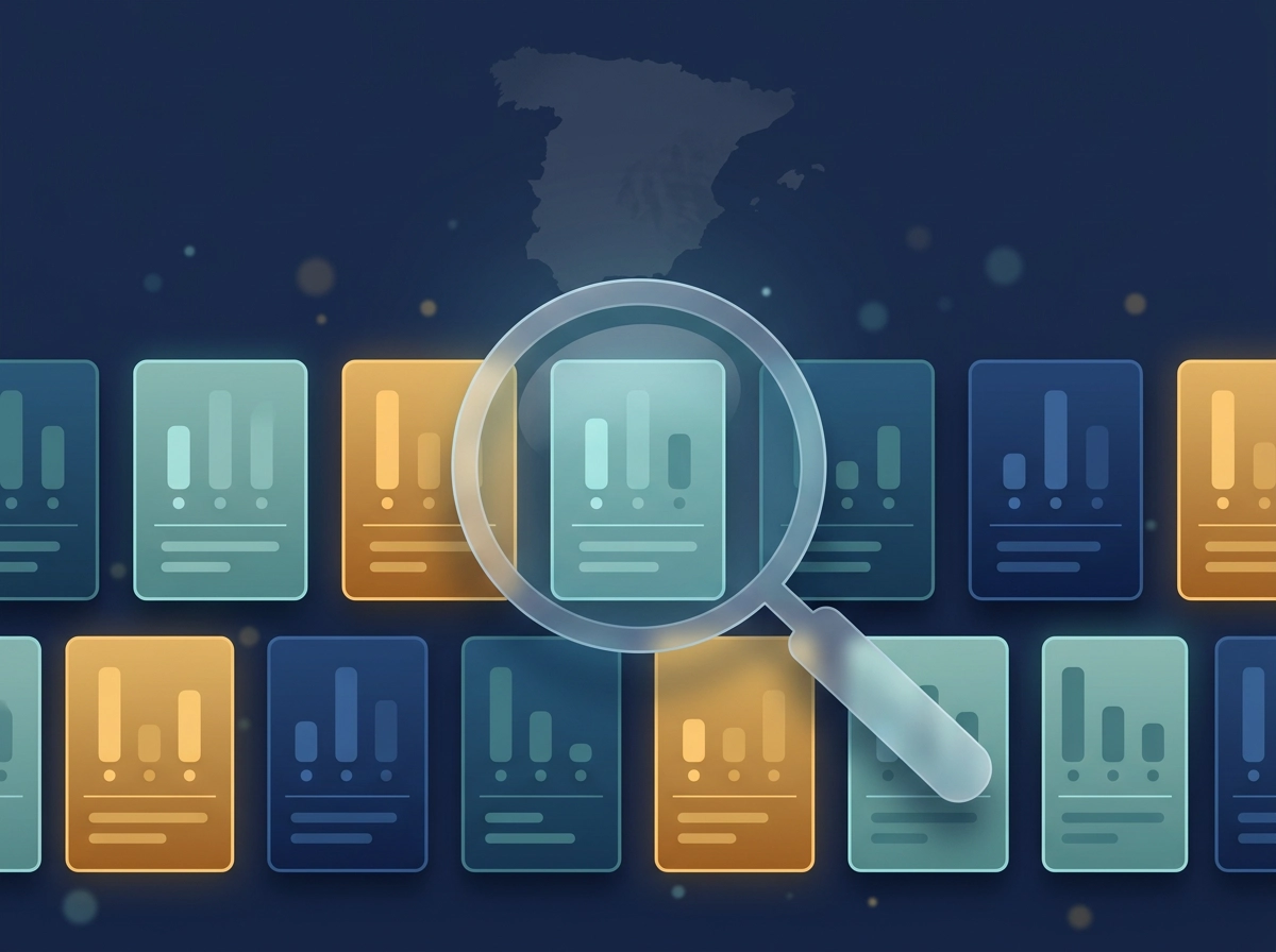 Brújula sobria sobre mapa abstracto sin nombres de marcas, simbolizando criterios de elección de operador