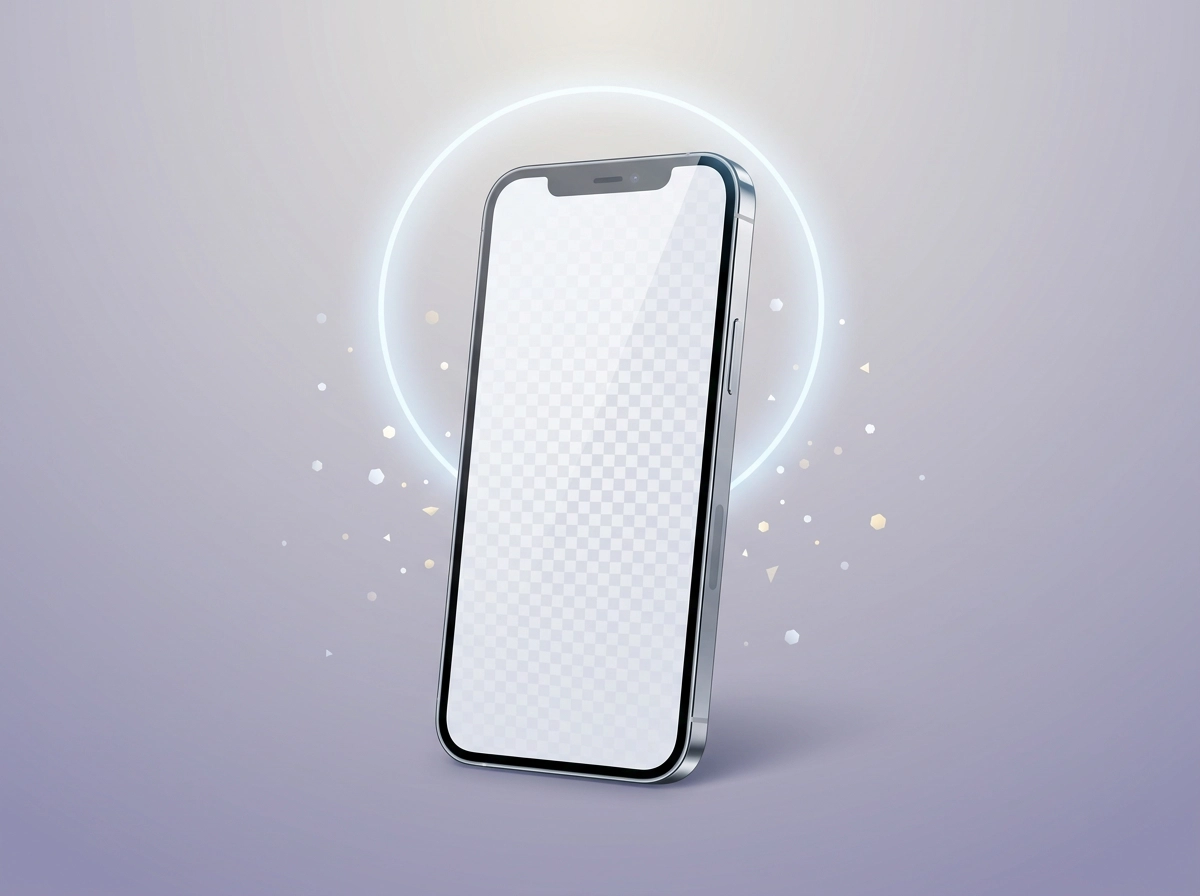 iPhone abstracto en vista frontal con icono de Face ID sutil, evocando casino móvil en iOS